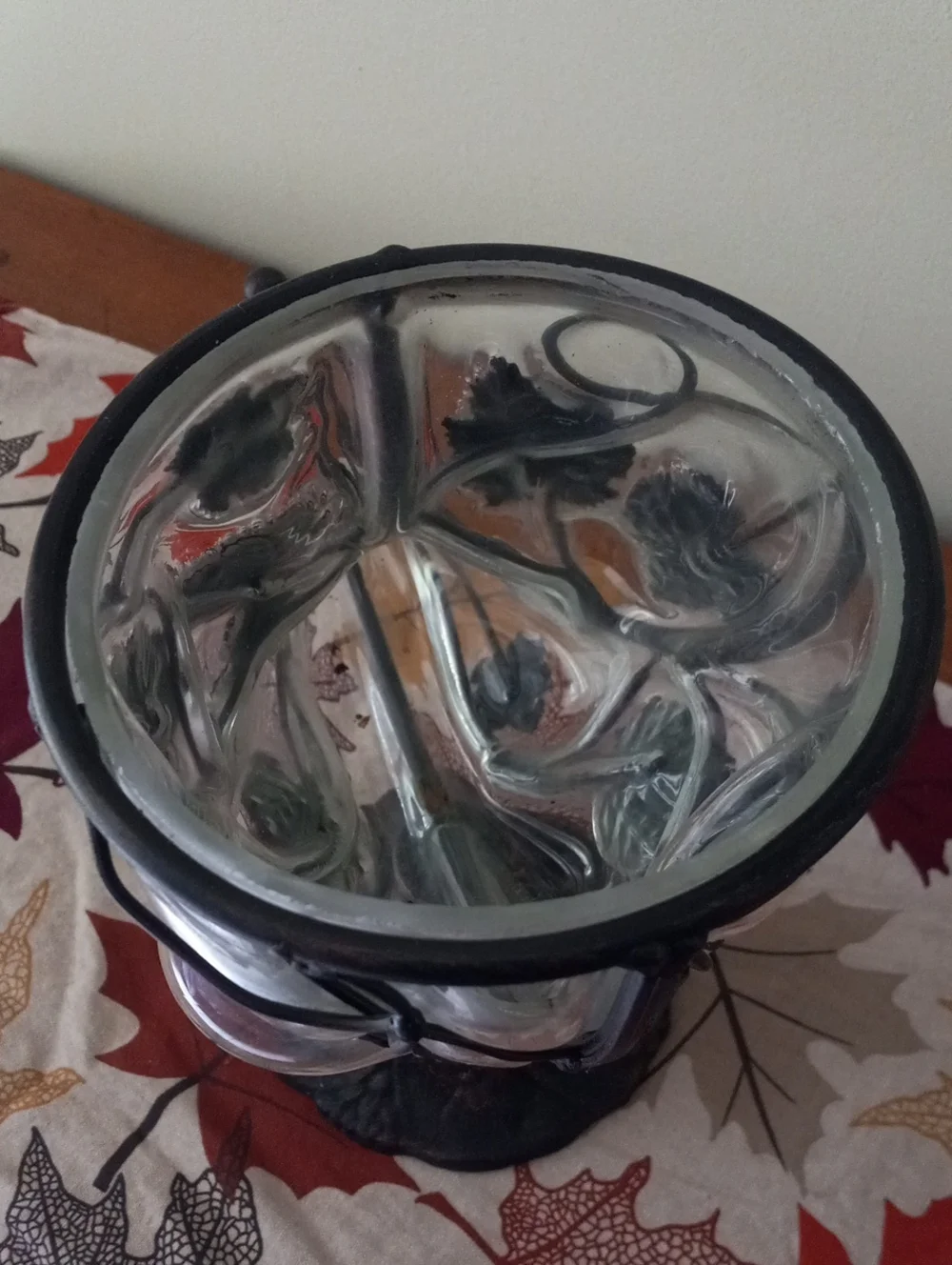 Caged Glass & Wrought Iron Cornucopia Horn of Plenty Fall Centerpiece Vase